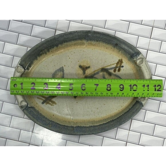 Vintage 1987 Studio Art Pottery Stoneware Tray Japanese Style Salt Glaze Signed - Picture 7 of 14